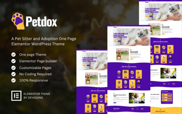 Petdox - Tema WordPress Elementor untuk Pengasuh dan Adopsi Hewan Peliharaan