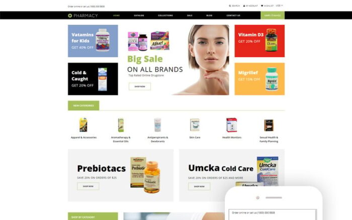 Apotek - Toko Obat eCommerce Tema Shopify Bersih