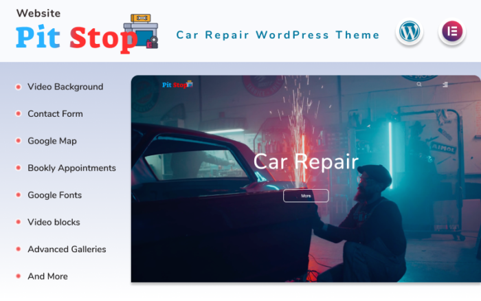 Pit Stop - Situs Web Perbaikan Mobil dengan Tema Blog Elementor WordPress
