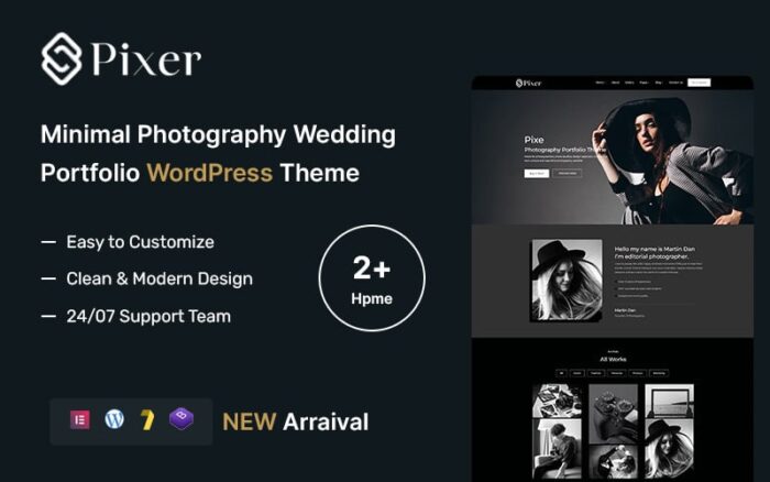 Pixer – Tema WordPress Portofolio Pernikahan Fotografi Minimal