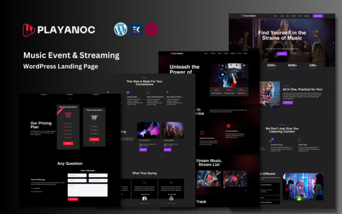 Playanoc - Halaman Arahan WordPress untuk Acara Musik dan Streaming