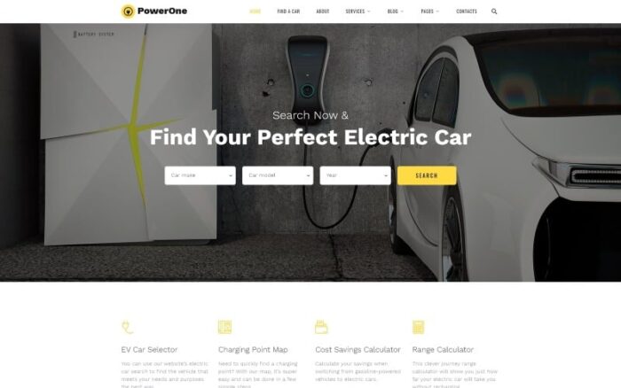 PowerOne - Template Situs Web HTML5 Multihalaman Klasik Mobil Listrik