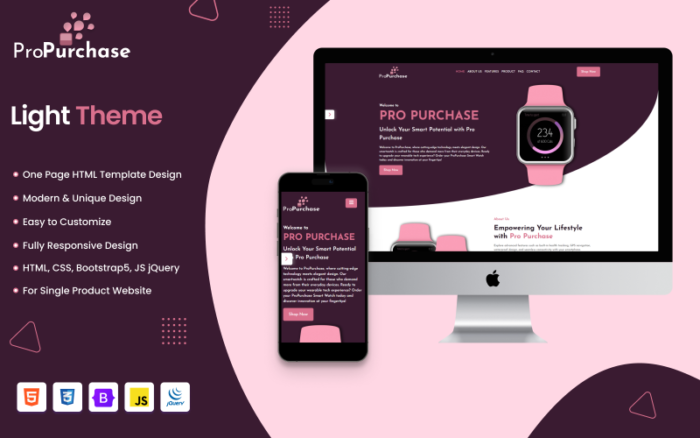 Pembelian Pro - Template Halaman Arahan Bootstrap HTML Produk Tunggal