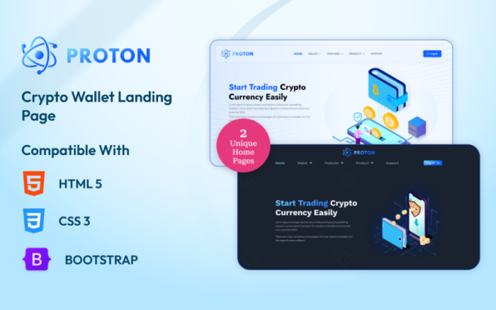 Proton - Template Halaman Arahan Aplikasi Dompet Kripto