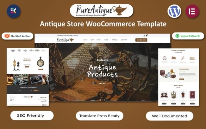 Pure Antique - Template WooCommerce Elementor Toko Galeri Seni & Barang Antik