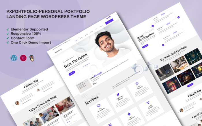 Pxportfolio - Tema WordPress Halaman Arahan Portofolio Pribadi