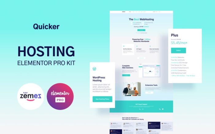 Quicker - Template Situs Web Perusahaan Penyedia Hosting - Elementor Kit