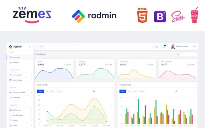 Radmin - Template Admin Dasbor Bersih Multifungsi