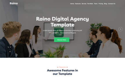 Raino - Template Halaman Arahan Reaksi Agensi Digital