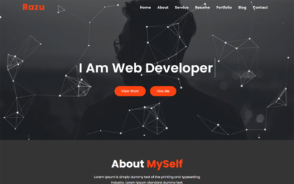 Razu Minimal Portfolio Website Landing Page Template