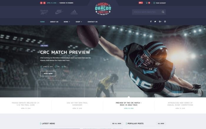 Reebok - Template Situs Web HTML5 Multihalaman Ragbi