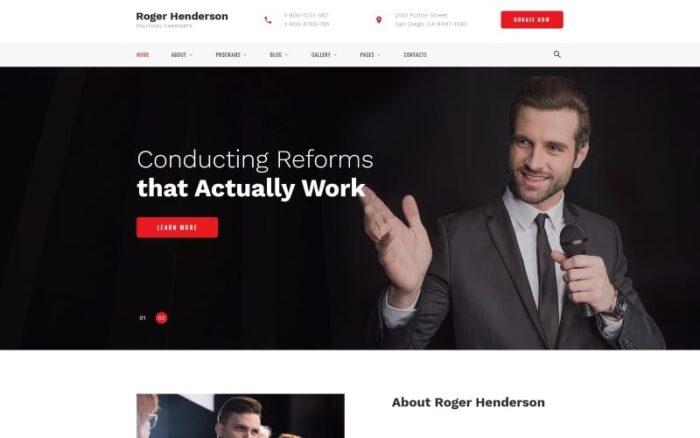 Roger Henderson - Calon Politik Klasik Template Situs Web HTML Multihalaman