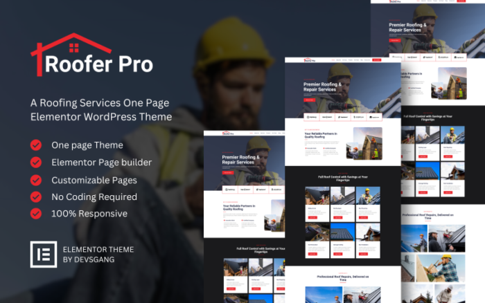 Roofer Pro - Tema WordPress Elementor Layanan Atap