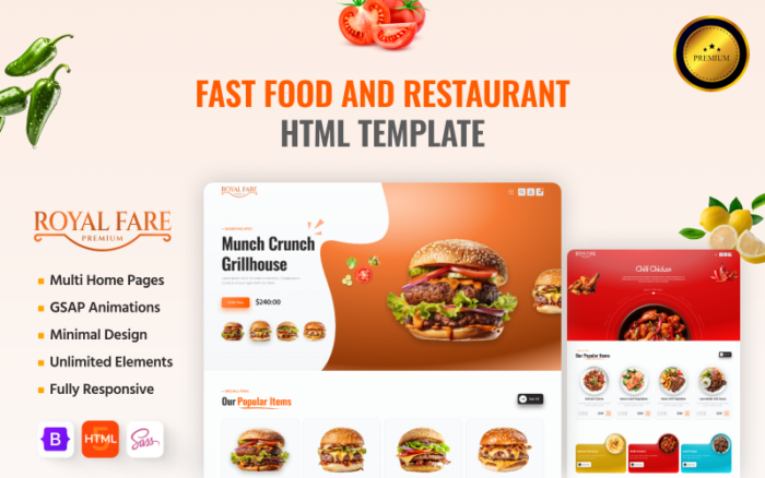 Template Situs Web HTML Restoran Royal Fare Elegant Terbaik untuk Restoran Cepat Saji dan Restoran Mewah