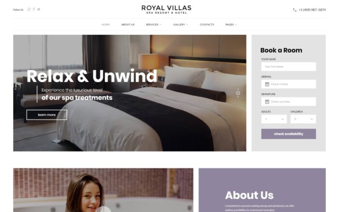 Template Situs Web Multihalaman Responsif Royal Villas - Spa Resort & Hotel