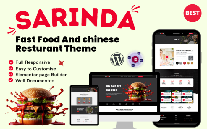 Tema WordPress Restoran Cina dan Makanan Cepat Saji Sarinda yang Sepenuhnya Responsif