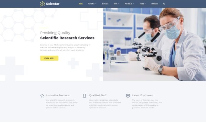 Scientar - Template Situs Web HTML Multihalaman Laboratorium Sains Modern