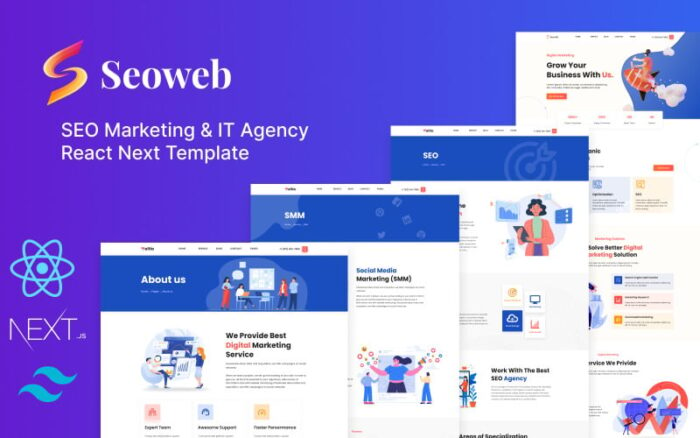 Seoweb - Template React Next untuk Pemasaran SEO & Layanan TI