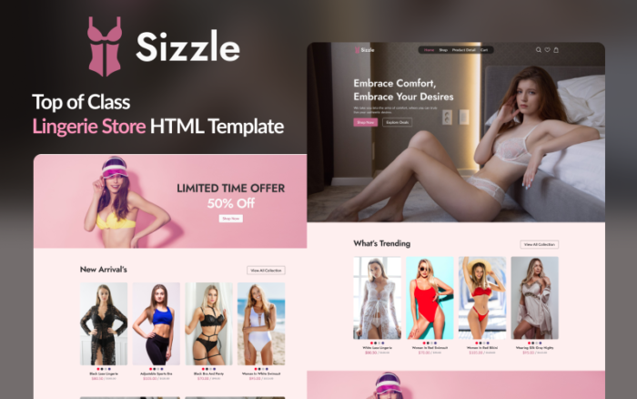 Sizzle: Ungkap Keanggunan Sensual - Template HTML Toko Pakaian Dalam