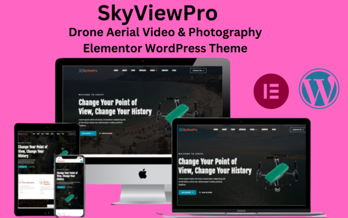 SkyViewPro - Tema WordPress Elementor untuk Video & Fotografi Udara Drone