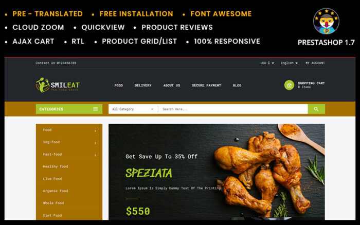 Tema PrestaShop Toko Makanan Smileat