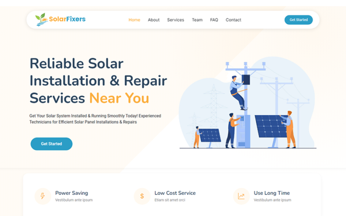 SolarFixers - Template Situs Web Layanan Pemasangan & Perbaikan Panel Surya