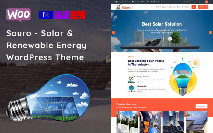 Souro - Tema WordPress Energi Surya & Terbarukan