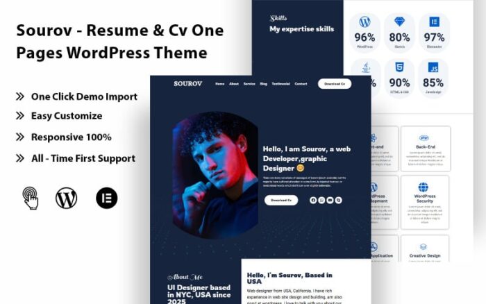 Sourov - Tema WordPress Satu Halaman untuk Resume & CV