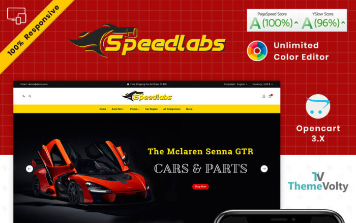 Templat OpenCart Toko Suku Cadang Mobil Speed Labs