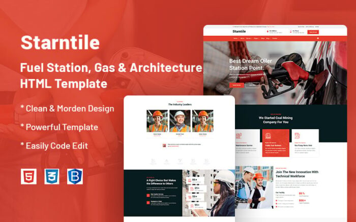 Starntile – Template Situs Web Stasiun Bahan Bakar, Pompa Bensin & Arsitektur