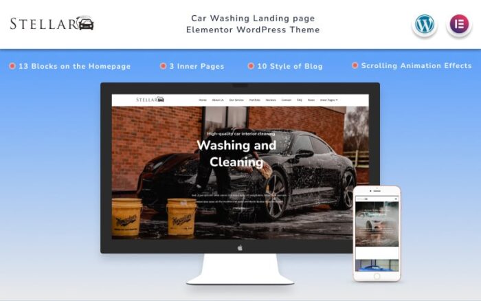 Stellar - Halaman Arahan Pencucian Mobil dengan Tema Blog Wordpress