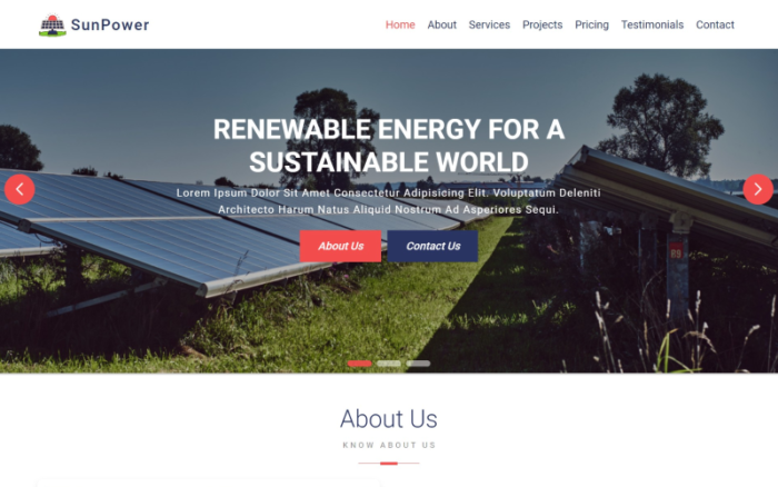 SunPower - Template Halaman Arahan React Energi Surya