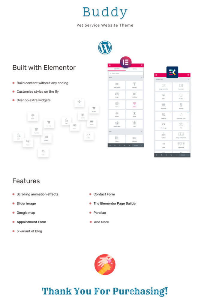 Buddy - Tema WordPress Elementor Situs Layanan Hewan Peliharaan - Fitur Gambar 1