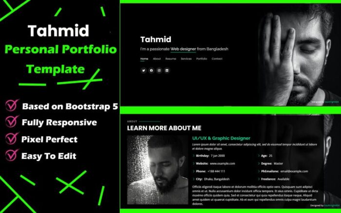 Tahmid - Template Halaman Arahan HTML Bootstrap Sederhana dan Modern Portofolio Pribadi