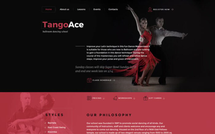 TangoAce - Template Situs Web Studio Tari