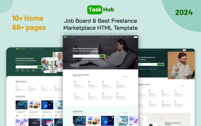 TaskHub - Papan Pekerjaan & Template HTML Pasar Freelancing Terbaik