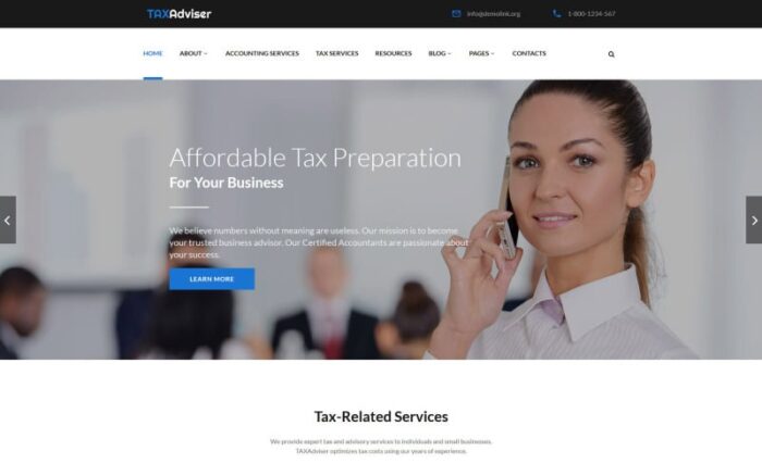 TaxAdviser - Template Situs Web Multihalaman Responsif untuk Perusahaan Akuntansi dan Layanan Pajak