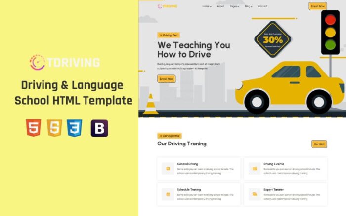 Tdriving - Template HTML Sekolah Mengemudi & Bahasa