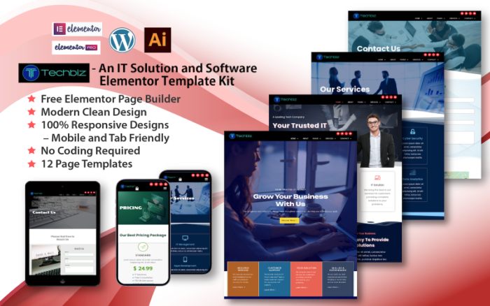 Techbiz - Kit Template Elementor Solusi TI dan Perangkat Lunak
