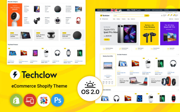 Tema Shopify Toko Elektronik Techclow