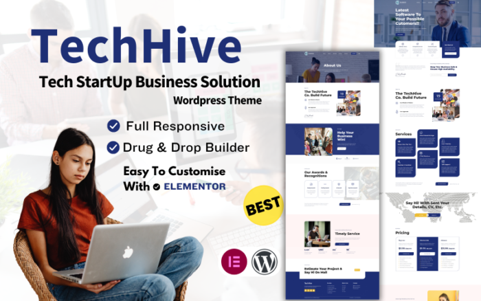 Tema WordPress Solusi Perangkat Lunak Techhive Tech StartUp