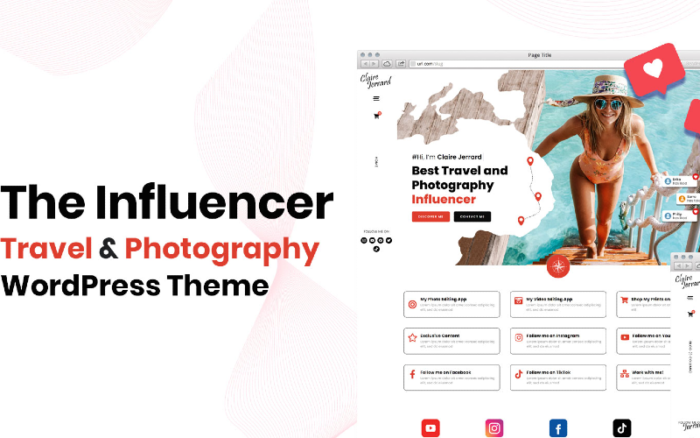 The Influencer - tema wordpres dan woocommerce elementor untuk perjalanan dan fotografi