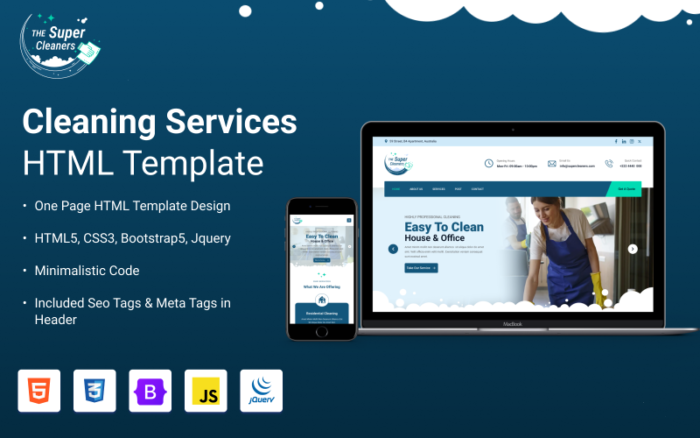 The Super Cleaners - Template Situs Web Satu Halaman HTML Responsif Serbaguna