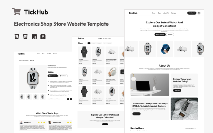 TickHub - Template Situs Web E-dagang Toko Elektronik