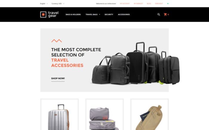 Tema Magento untuk Perlengkapan Perjalanan