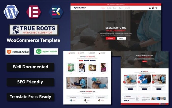 True Roots - Template Elementor WooCommerce Klinik Rambut