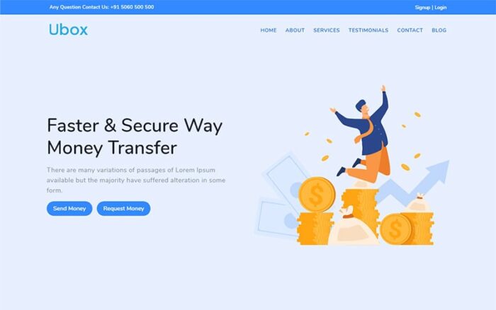 Ubox - Template Halaman Arahan Bootstrap Perbankan Transfer Uang Online