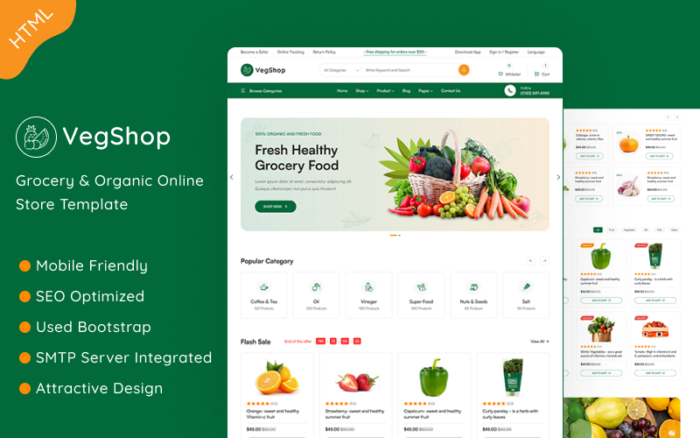 VegShop - Template Situs Web HTML Toko Kelontong Online & Makanan Organik