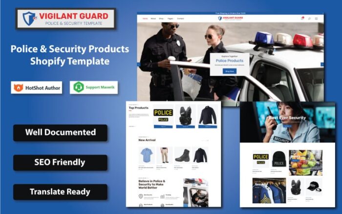 Templat Shopify Vigilant Guard - Polisi, & Produk Keamanan