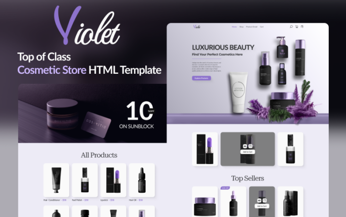 Violet - Template HTML Toko Kosmetik Glamor: Temukan Keindahan Terbaiknya